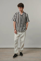 Zebra Striped Cuban Shirt - Black & White | Zayan Clothing UK