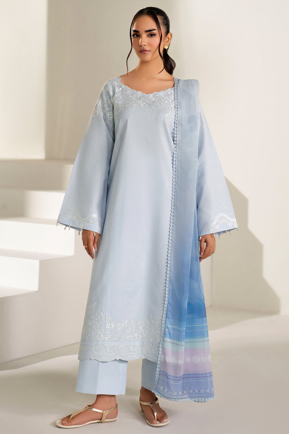 Farasha | Summer Weaves Embroidered Lawn | Pine Blue
