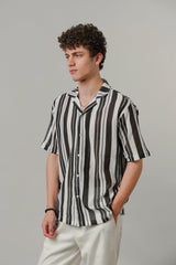 Zebra Striped Cuban Shirt - Black & White | Zayan Clothing UK