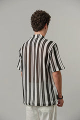 Zebra Striped Cuban Shirt - Black & White | Zayan Clothing UK