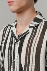 Zebra Striped Cuban Shirt - Black & White | Zayan Clothing UK