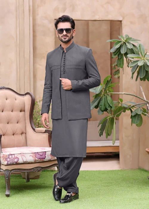 (3 Piece) - Grey Suit with Matching Waistcoat