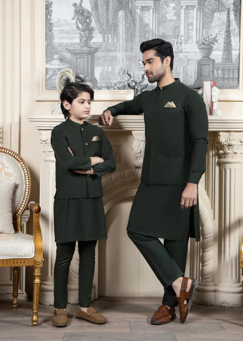 Bottle Green Kurta Trouser with Waistcoat