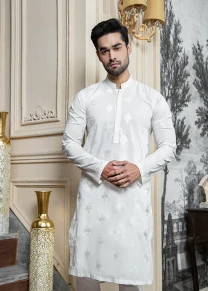 Shahjahan Off White Soft Cotton Embroidered Kurta Trouser