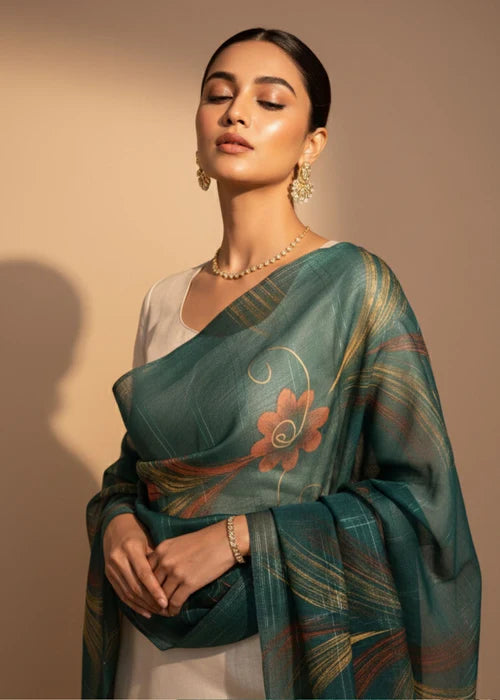Aisha Signature | Teal Botanical Duppatta | Zayan Clothing UK