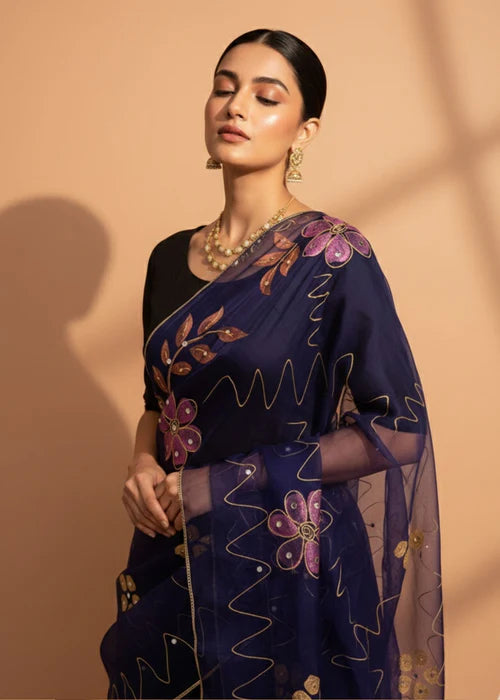 Aisha Signature | Dark Blue Organza | Zayan Clothing UK