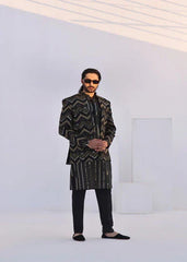 Black Geometric Zigzag Prince Coat - J Pardesi