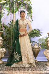 Wahaj M.Khan | Nureh Wedding Formals | Ivory and Jade Lenga Choli