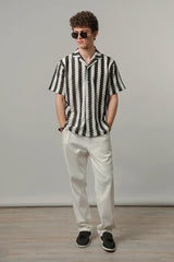 Striped Cuban Shirt - Black & White | Zayan Clothing UK