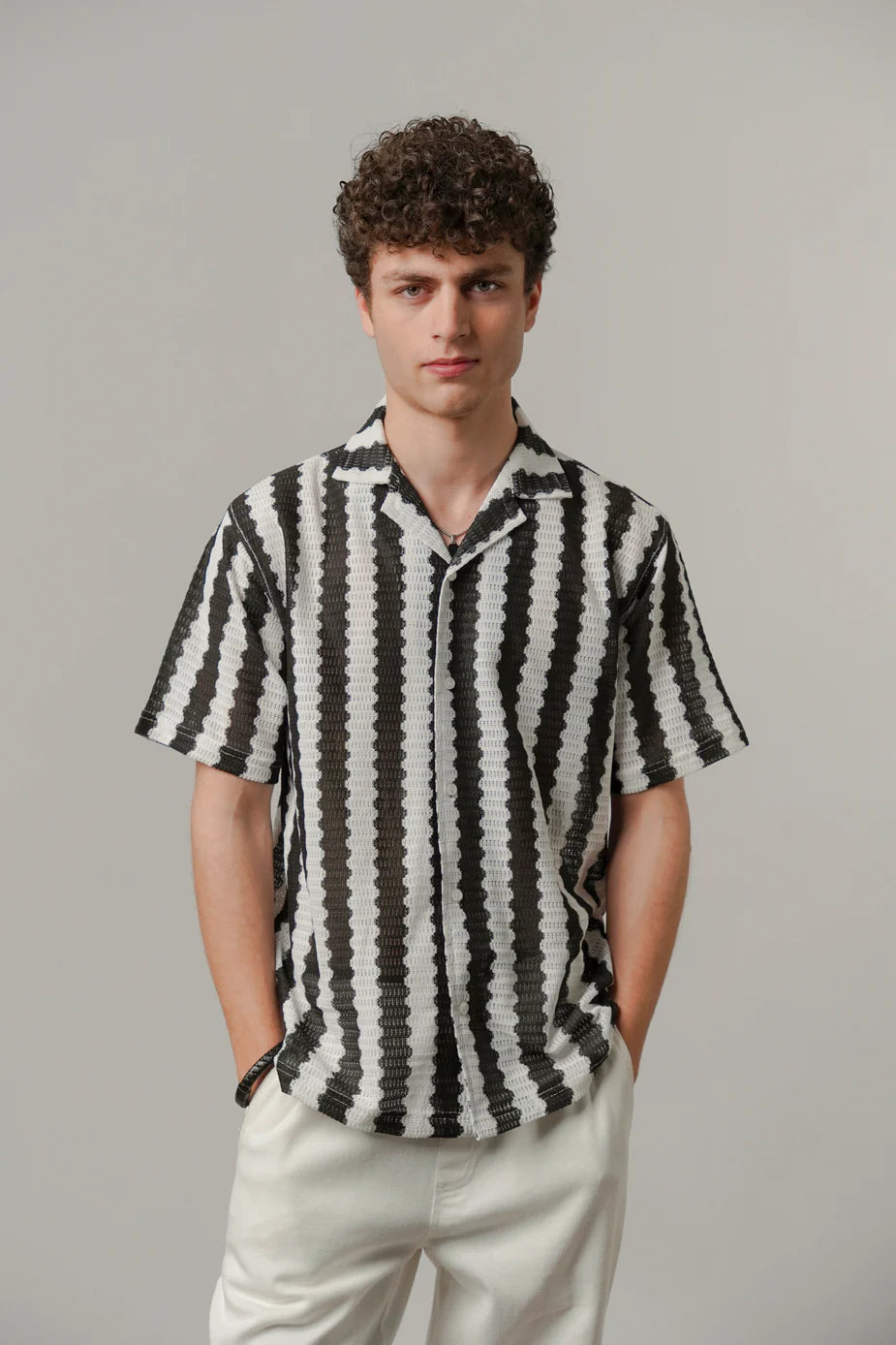 Striped Cuban Shirt - Black & White | Zayan Clothing UK