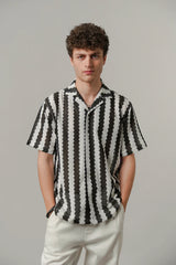 Striped Cuban Shirt - Black & White | Zayan Clothing UK