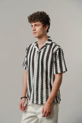 Striped Cuban Shirt - Black & White | Zayan Clothing UK