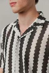 Striped Cuban Shirt - Black & White | Zayan Clothing UK