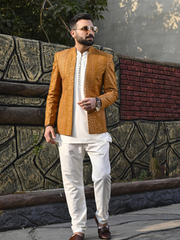 HK Fashion Golden Embroidered Front Open Princecoat