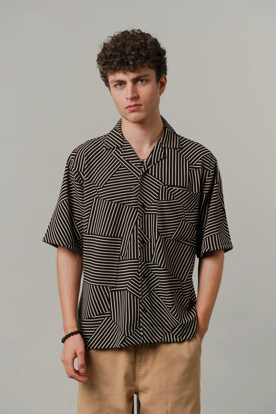 Striped Box Cuban Shirt - Black | Zayan Clothing UK