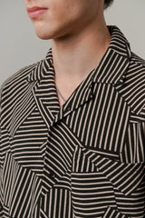 Striped Box Cuban Shirt - Black | Zayan Clothing UK