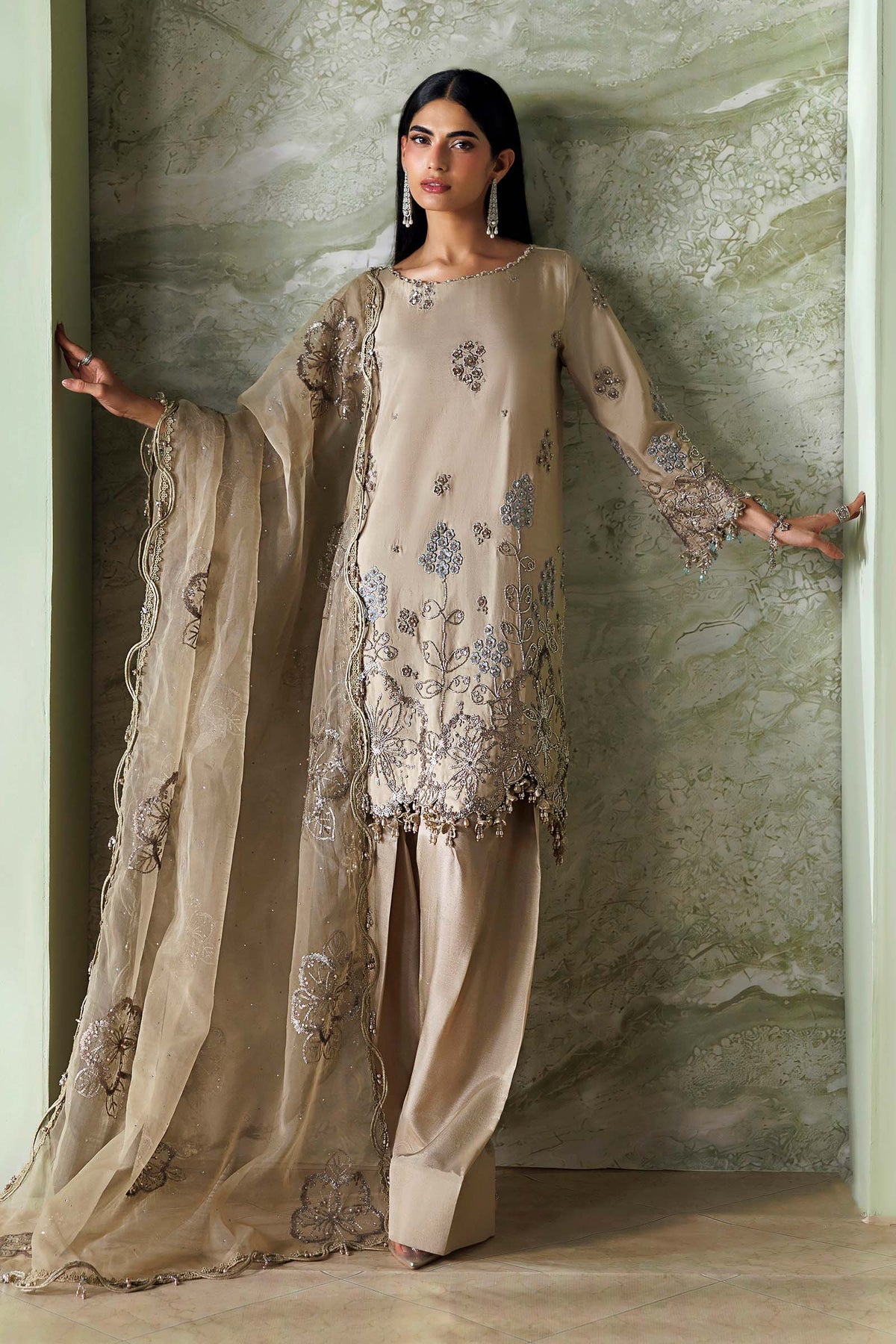 Maria B | 3 Piece Unstitched Embroidered | SR-01-01-Champagne Beige