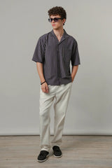 Striped Box Cuban Shirt - Navy Blue | Zayan Clothing UK