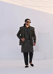 Black Geometric Zigzag Prince Coat - J Pardesi