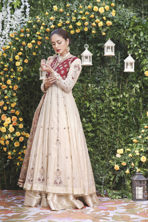 Wahajmbegum | Mehrunnisa Wedding Formals | MAROON IVORY ANARKALI