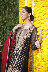Wahajmbegum | Mehrunnisa Wedding Formals | BLACK & MAROON COUTURE OUTFIT