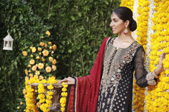 Wahajmbegum | Mehrunnisa Wedding Formals | BLACK & MAROON COUTURE OUTFIT