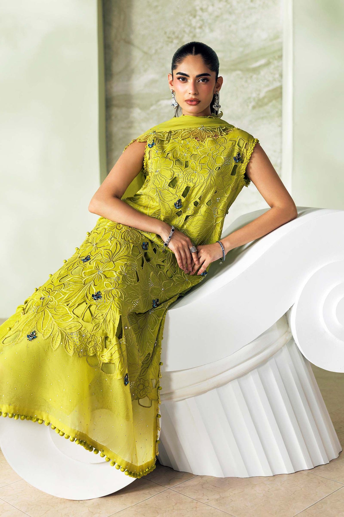 Maria B | 3 Piece Unstitched Embroidered | SR-01-03-Lime Green