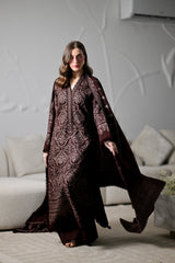 Zaib | CHOCOLATE BROWN LUXURY EMBROIDERED KARANDI 3PCS | Mira I (NEL-26634)