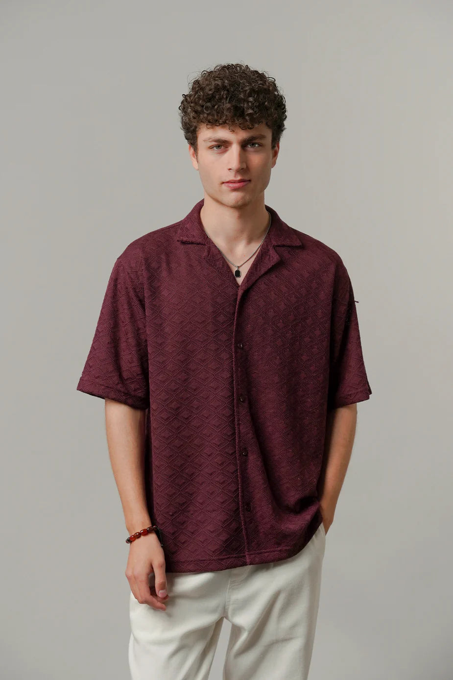 Textured Cuban Shirt - Maroon Mendeez | Zayan Clothing UK