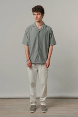 Textured Cuban Shirt - Sage Green | Zayan Clothing UK