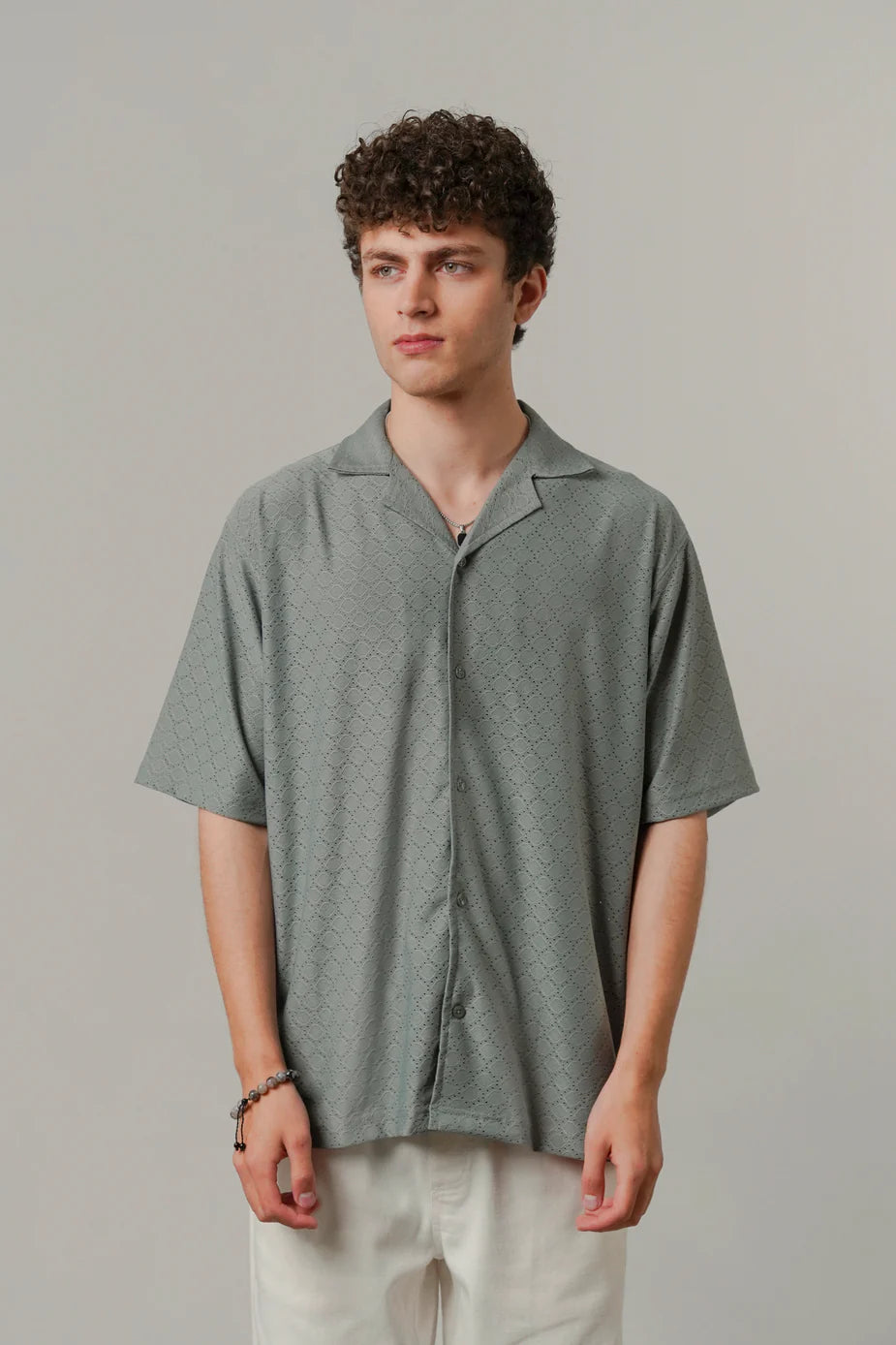Textured Cuban Shirt - Sage Green | Zayan Clothing UK