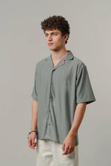 Textured Cuban Shirt - Sage Green | Zayan Clothing UK