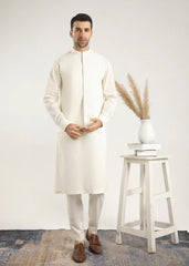 Bosky White Cotton Kurta Trouser & Waistcoat - Men - 3 PC