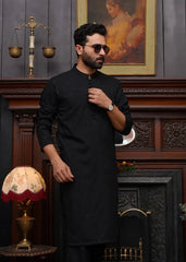 MEN'S JET BLACK CHIKEN KURTA SET - Maqsood Garments