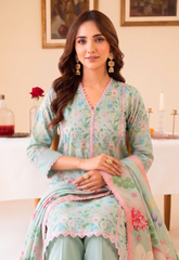 Faiza Faisal | FNF Printed Lawn | MINT DAISY