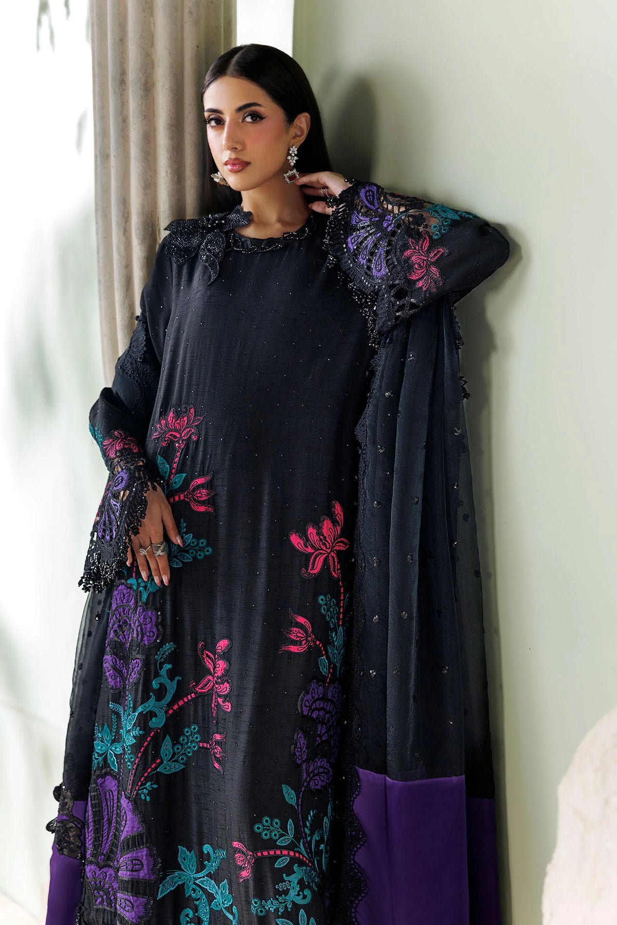 Maria B | 3 Piece Unstitched Embroidered | SR-01-08-Mid Night Noir