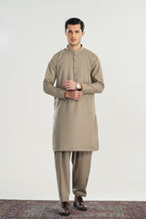 Sand Beige Blended Suiting Kameez Shalwar - Men