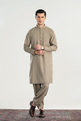 Sand Beige Blended Suiting Kameez Shalwar - Men