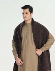 Formal Sand Beige Kurta Shalwar - Collar Neck Embroidered - Men