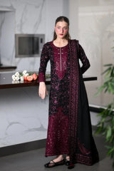 Zaib | BLACK AND MAROON LUXURY EMBROIDERED KARANDI 3PCS | SOON (NEL-26643)