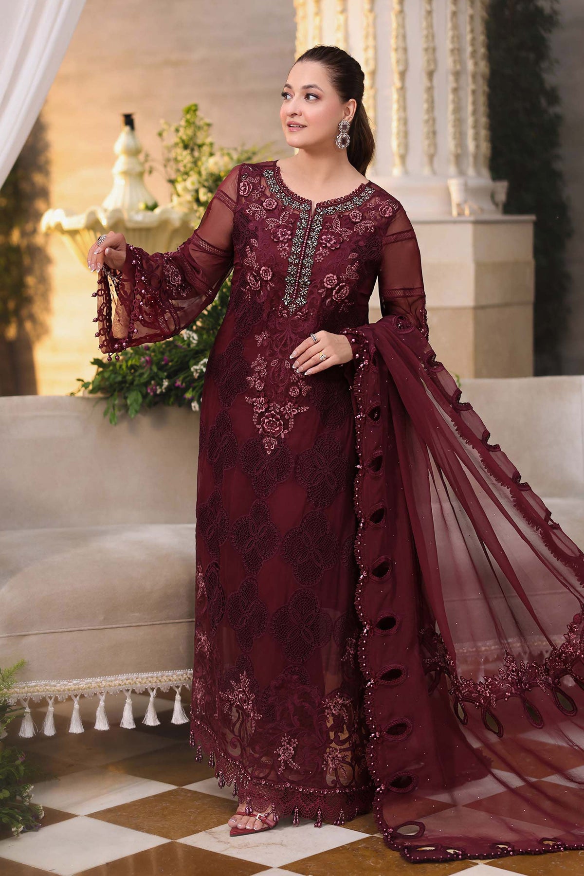 Maria b | Chiffon Formals 26 | MPC-26-108-Burgundy