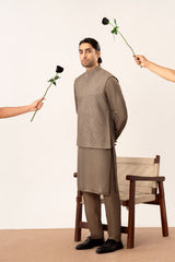 Taupe Kurta Trouser with Embroidered Waistcoat  - 3PC