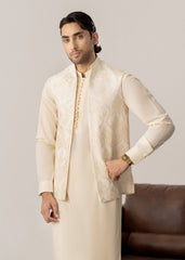 Bosky White Kurta Trouser with Open Embroidered Waistcoat  - 3PC