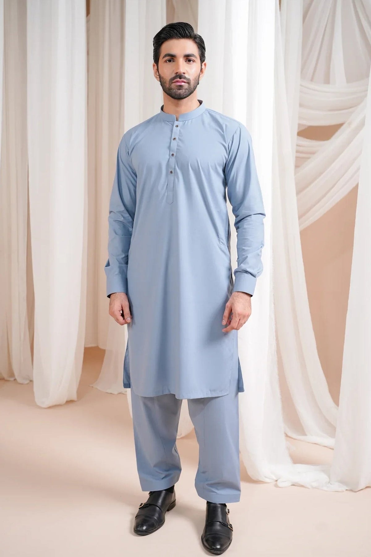 Sapphire Blue Luxury Blended Kurta Shalwar - Men