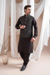Dark Brown Kurta Shalwar with Suiting Waistcoat - Straight Cut - Men