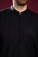 Black Luppi Falling Cotton Embroidered Kurta Trouser - Men