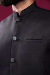 Black Suiting Waistcoat - Straight Cut Buttoned - Men