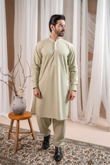 Formal Mint Green Kurta Shalwar - Collar Neck Embroidered - Men