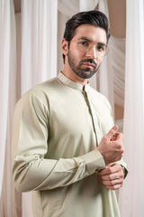 Formal Mint Green Kurta Shalwar - Collar Neck Embroidered - Men