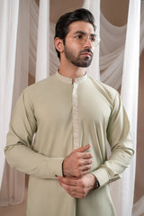 Formal Mint Green Kurta Shalwar - Collar Neck Embroidered - Men